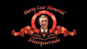 Marty Gear Memorial Masquerade - Movie studio type logo with Marty Gear's vampire character