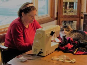 Karen Purcell at sewing machine